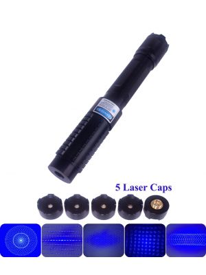 High Power 1000mW 450nm Blue Laser Pointer, able to light matches, cigarettes, burn papers, plastics, wood, and engrave on low melting point metals. Laser brightness and focus is adjustable. Interchangeable lens design, come with 5 laser caps.