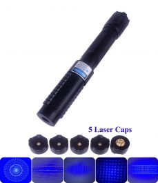 Adjustable BY6-A  Focus Blue Laser Pointer 450nm Visible With 5 Star Caps 