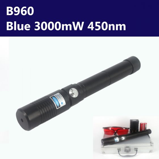 3000mW 450nm Blue High Power Burning Laser Pointer - Black Shell