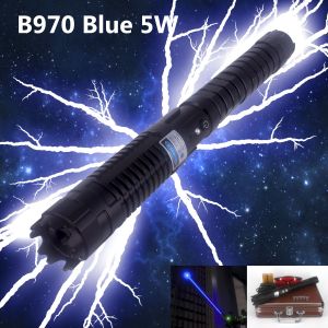 The B970 5 watts blue laser is the most powerful handheld burning laser in the market. Key specifications: 5000mW, Blue 450nm, 120 seconds duty cycle, lower than 2.5 mRad divergence, 18 kilometers / 11.2 miles visible laser beam distance, interchangeable 