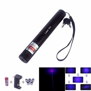 True 100mW 405nm Violet Purple Laser Pointer with Battery Charger 5-Lenses - V303